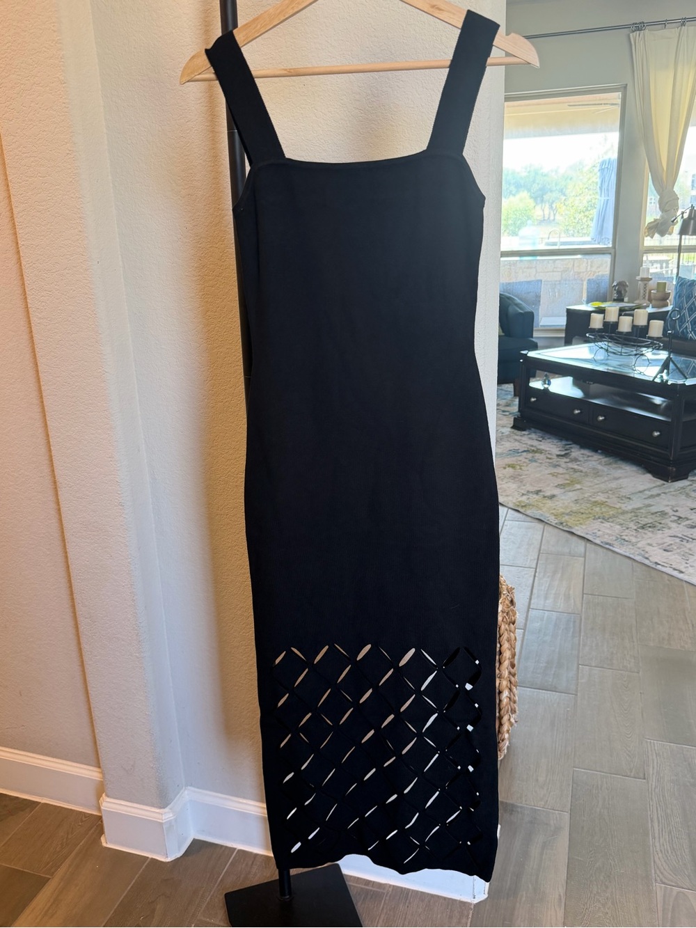 Vici Black Sleeveless Midi Dress with Lattice Hem S NWOT